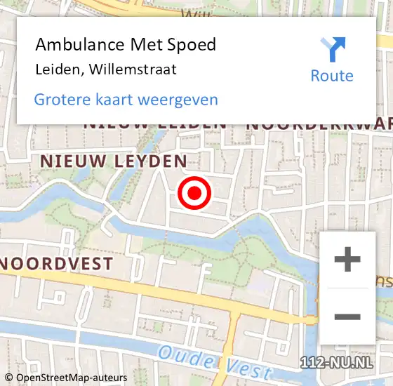 Locatie op kaart van de 112 melding: Ambulance Met Spoed Naar Leiden, Willemstraat op 9 december 2023 23:23