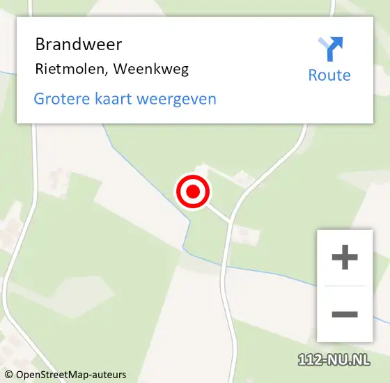 Locatie op kaart van de 112 melding: Brandweer Rietmolen, Weenkweg op 9 december 2023 23:47