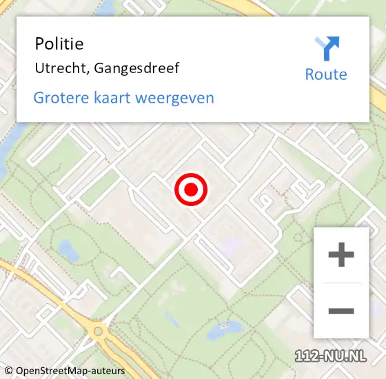 Locatie op kaart van de 112 melding: Politie Utrecht, Gangesdreef op 10 december 2023 00:11