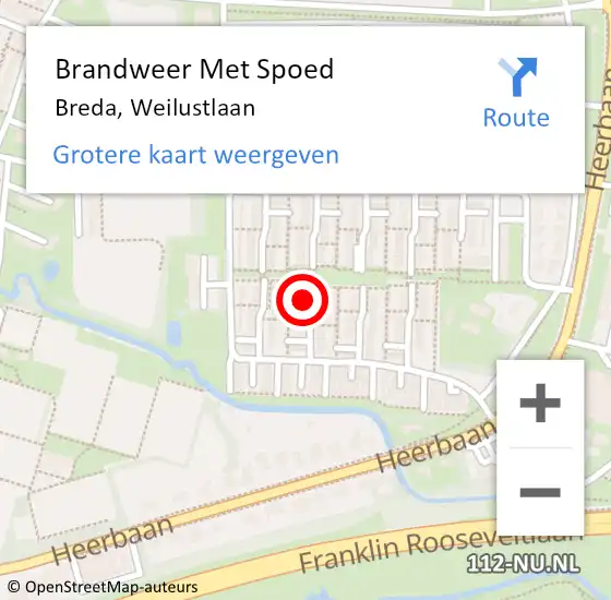 Locatie op kaart van de 112 melding: Brandweer Met Spoed Naar Breda, Weilustlaan op 10 december 2023 00:21