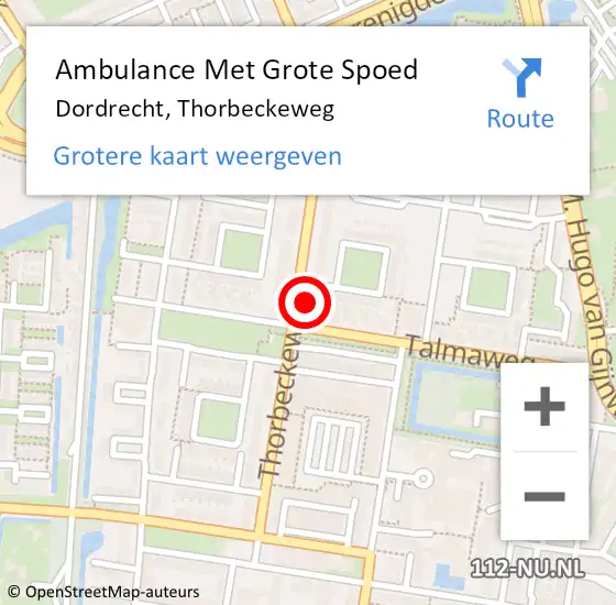 Locatie op kaart van de 112 melding: Ambulance Met Grote Spoed Naar Dordrecht, Thorbeckeweg op 10 december 2023 00:34