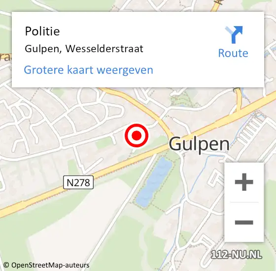 Locatie op kaart van de 112 melding: Politie Gulpen, Wesselderstraat op 10 december 2023 01:25