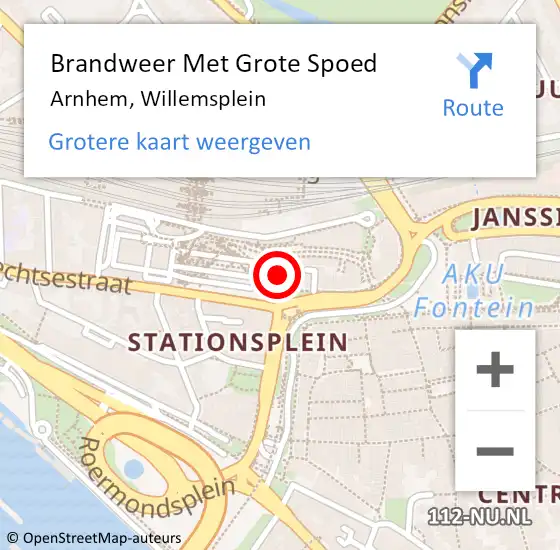 Locatie op kaart van de 112 melding: Brandweer Met Grote Spoed Naar Arnhem, Willemsplein op 10 december 2023 01:36