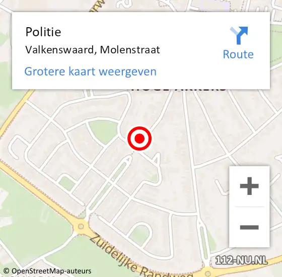Locatie op kaart van de 112 melding: Politie Valkenswaard, Molenstraat op 10 december 2023 02:18