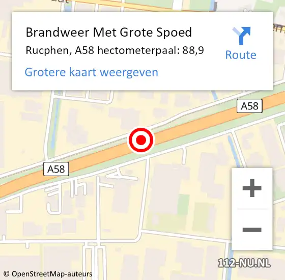 Locatie op kaart van de 112 melding: Brandweer Met Grote Spoed Naar Rucphen, A58 hectometerpaal: 88,9 op 10 december 2023 02:28