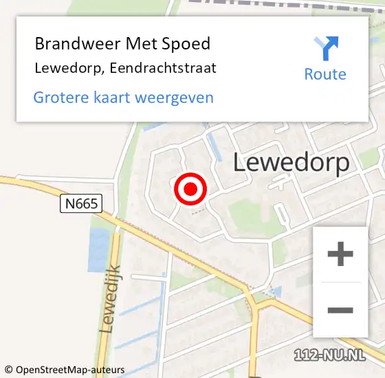 Locatie op kaart van de 112 melding: Brandweer Met Spoed Naar Lewedorp, Eendrachtstraat op 10 december 2023 02:51