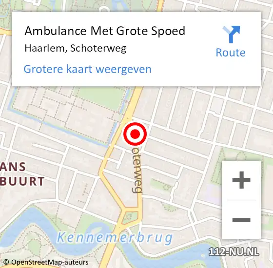 Locatie op kaart van de 112 melding: Ambulance Met Grote Spoed Naar Haarlem, Schoterweg op 10 december 2023 04:51