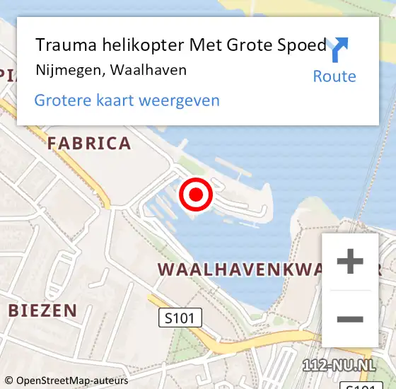 Locatie op kaart van de 112 melding: Trauma helikopter Met Grote Spoed Naar Nijmegen, Waalhaven op 10 december 2023 05:16