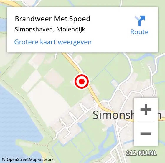 Locatie op kaart van de 112 melding: Brandweer Met Spoed Naar Simonshaven, Molendijk op 10 december 2023 06:48