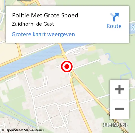 Locatie op kaart van de 112 melding: Politie Met Grote Spoed Naar Zuidhorn, de Gast op 10 december 2023 10:46
