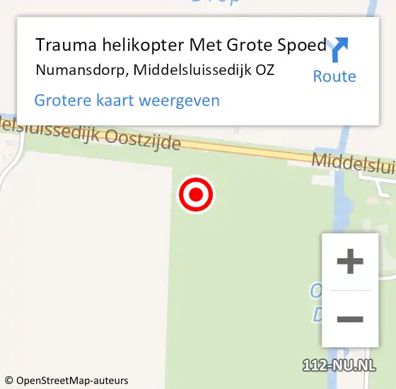 Locatie op kaart van de 112 melding: Trauma helikopter Met Grote Spoed Naar Numansdorp, Middelsluissedijk OZ op 10 december 2023 10:49