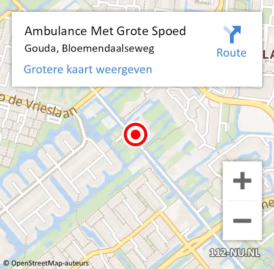 Locatie op kaart van de 112 melding: Ambulance Met Grote Spoed Naar Gouda, Bloemendaalseweg op 10 december 2023 10:53