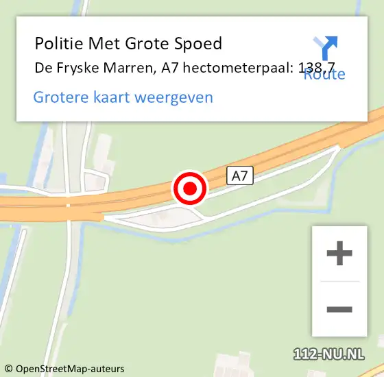 Locatie op kaart van de 112 melding: Politie Met Grote Spoed Naar De Fryske Marren, A7 hectometerpaal: 138,7 op 10 december 2023 11:07