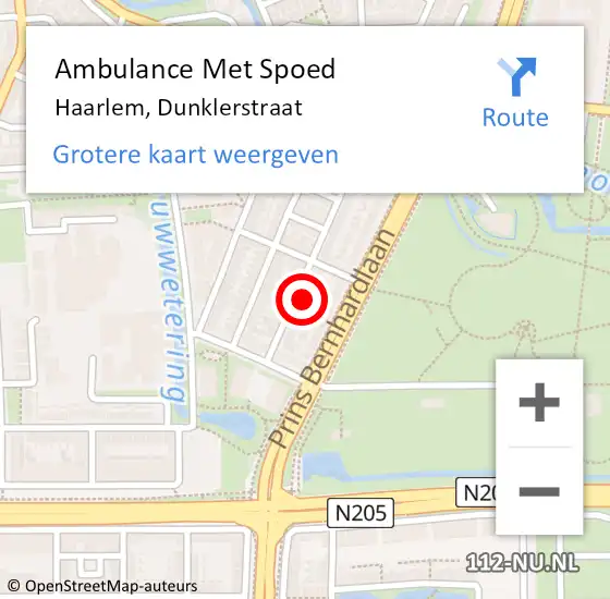 Locatie op kaart van de 112 melding: Ambulance Met Spoed Naar Haarlem, Dunklerstraat op 10 december 2023 11:07