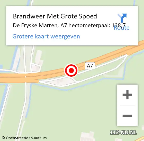 Locatie op kaart van de 112 melding: Brandweer Met Grote Spoed Naar De Fryske Marren, A7 hectometerpaal: 138,7 op 10 december 2023 11:07