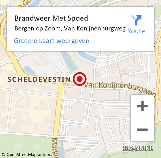Locatie op kaart van de 112 melding: Brandweer Met Spoed Naar Bergen op Zoom, Van Konijnenburgweg op 10 december 2023 11:15