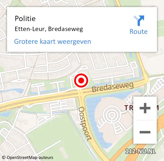 Locatie op kaart van de 112 melding: Politie Etten-Leur, Bredaseweg op 10 december 2023 11:27