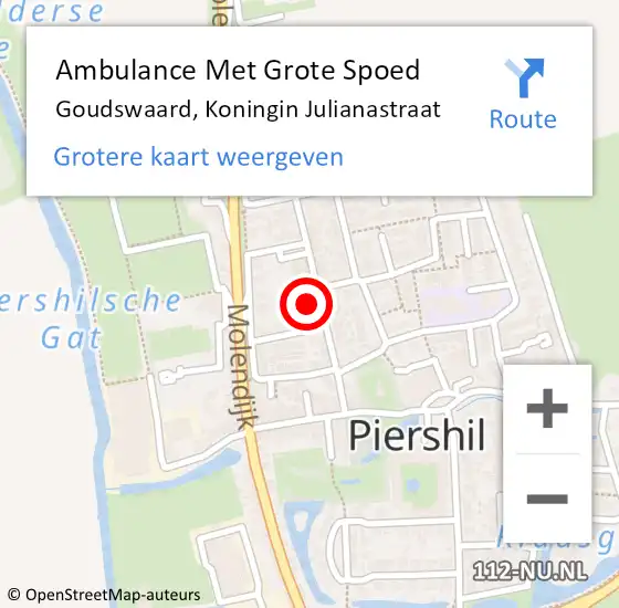 Locatie op kaart van de 112 melding: Ambulance Met Grote Spoed Naar Goudswaard, Koningin Julianastraat op 10 december 2023 12:39