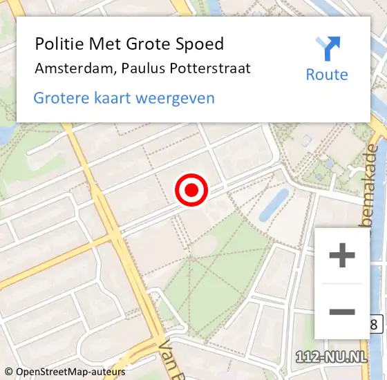Locatie op kaart van de 112 melding: Politie Met Grote Spoed Naar Amsterdam, Paulus Potterstraat op 10 december 2023 12:50