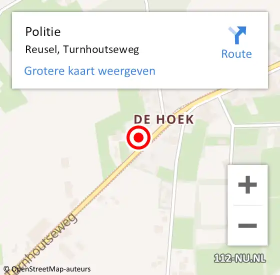 Locatie op kaart van de 112 melding: Politie Reusel, Turnhoutseweg op 10 december 2023 14:30