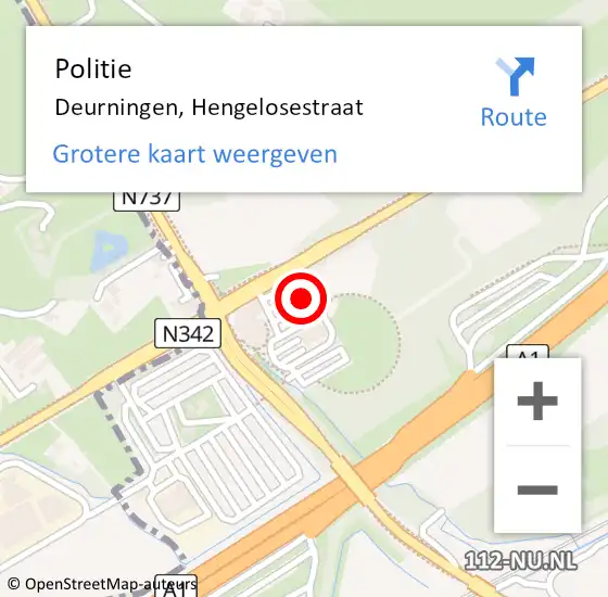 Locatie op kaart van de 112 melding: Politie Deurningen, Hengelosestraat op 10 december 2023 15:21