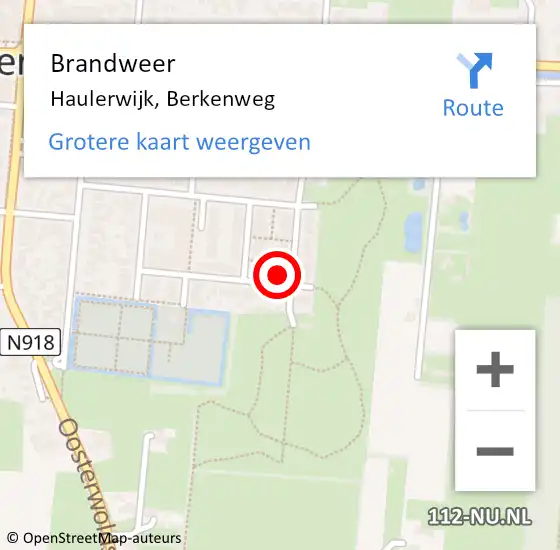 Locatie op kaart van de 112 melding: Brandweer Haulerwijk, Berkenweg op 10 december 2023 15:58
