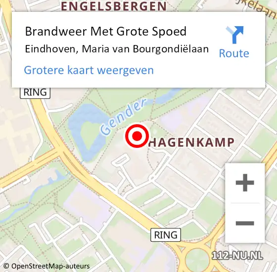 Locatie op kaart van de 112 melding: Brandweer Met Grote Spoed Naar Eindhoven, Maria van Bourgondiëlaan op 10 december 2023 17:44
