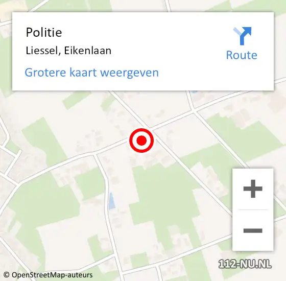 Locatie op kaart van de 112 melding: Politie Liessel, Eikenlaan op 10 december 2023 18:06