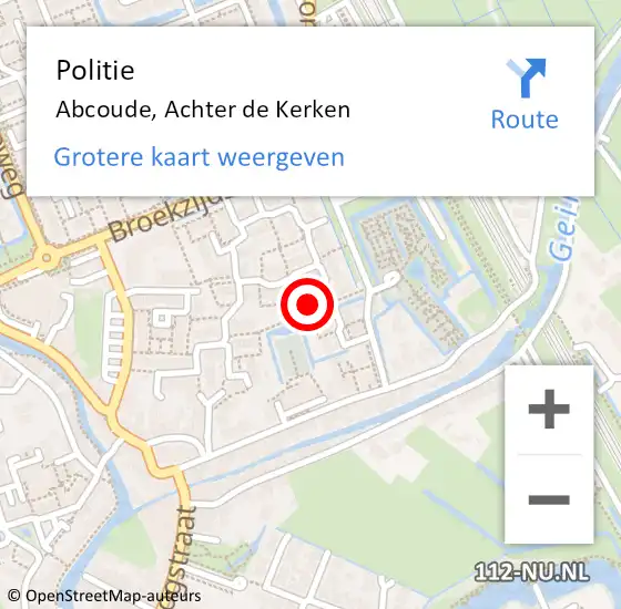 Locatie op kaart van de 112 melding: Politie Abcoude, Achter de Kerken op 10 december 2023 20:01