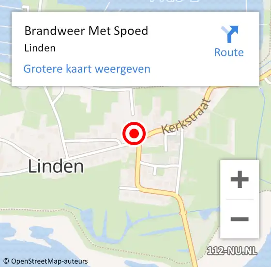Locatie op kaart van de 112 melding: Brandweer Met Spoed Naar Linden op 10 december 2023 20:55