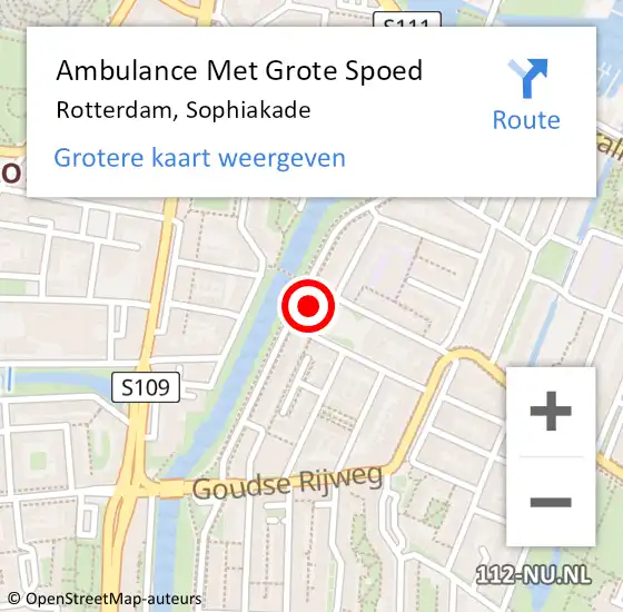 Locatie op kaart van de 112 melding: Ambulance Met Grote Spoed Naar Rotterdam, Sophiakade op 10 december 2023 23:44