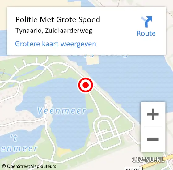 Locatie op kaart van de 112 melding: Politie Met Grote Spoed Naar Tynaarlo, Zuidlaarderweg op 10 december 2023 23:57