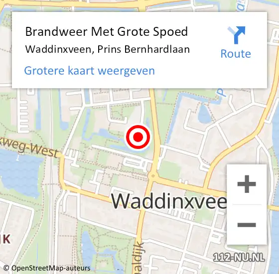 Locatie op kaart van de 112 melding: Brandweer Met Grote Spoed Naar Waddinxveen, Prins Bernhardlaan op 11 december 2023 00:05