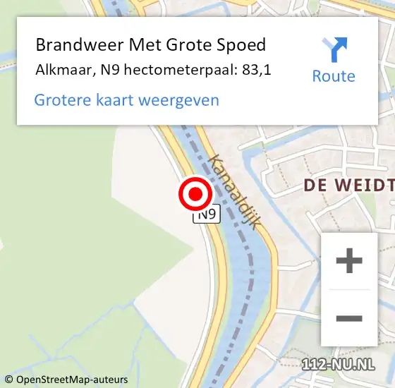 Locatie op kaart van de 112 melding: Brandweer Met Grote Spoed Naar Alkmaar, N9 hectometerpaal: 83,1 op 11 december 2023 01:29