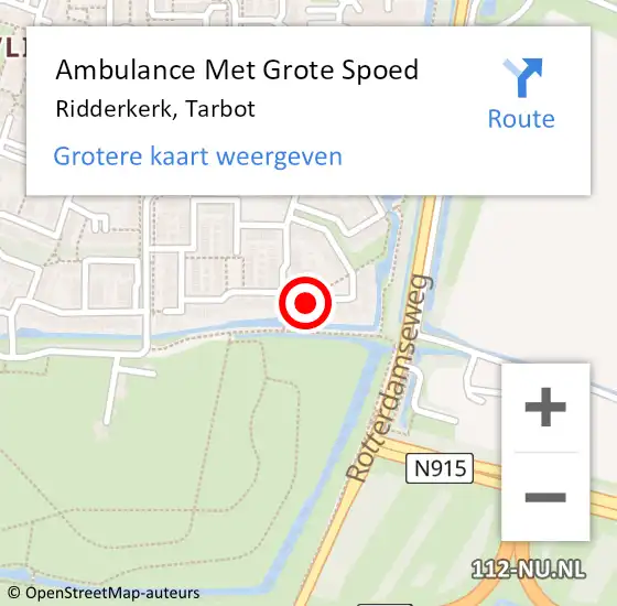 Locatie op kaart van de 112 melding: Ambulance Met Grote Spoed Naar Ridderkerk, Tarbot op 11 december 2023 01:45