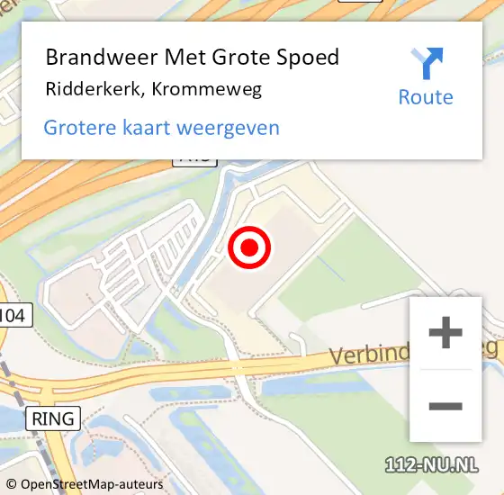 Locatie op kaart van de 112 melding: Brandweer Met Grote Spoed Naar Ridderkerk, Krommeweg op 11 december 2023 03:16