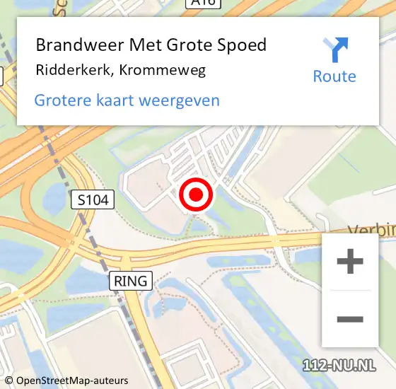 Locatie op kaart van de 112 melding: Brandweer Met Grote Spoed Naar Ridderkerk, Krommeweg op 11 december 2023 03:16