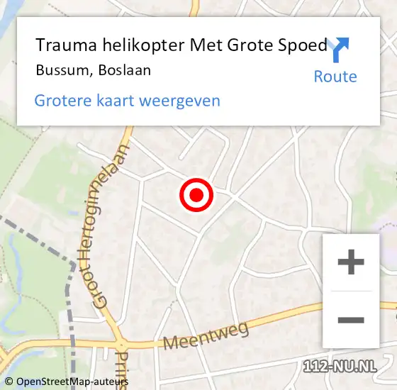 Locatie op kaart van de 112 melding: Trauma helikopter Met Grote Spoed Naar Bussum, Boslaan op 11 december 2023 08:21
