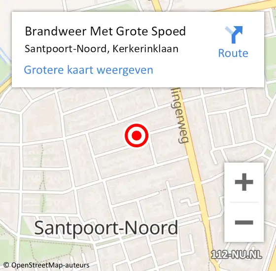 Locatie op kaart van de 112 melding: Brandweer Met Grote Spoed Naar Santpoort-Noord, Kerkerinklaan op 11 december 2023 08:58