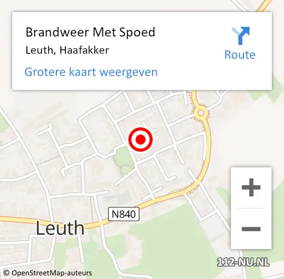 Locatie op kaart van de 112 melding: Brandweer Met Spoed Naar Leuth, Haafakker op 11 december 2023 08:58