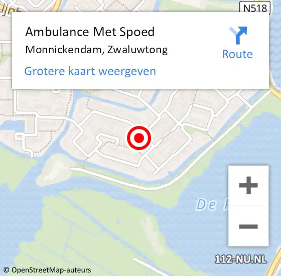 Locatie op kaart van de 112 melding: Ambulance Met Spoed Naar Monnickendam, Zwaluwtong op 11 december 2023 09:04