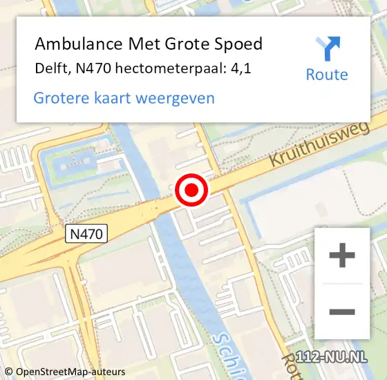 Locatie op kaart van de 112 melding: Ambulance Met Grote Spoed Naar Delft, N470 hectometerpaal: 4,1 op 11 december 2023 09:07