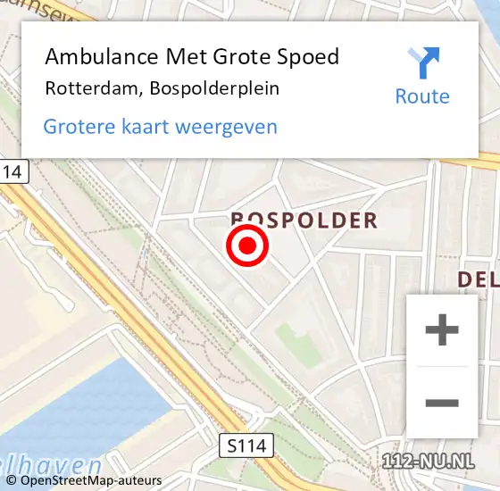 Locatie op kaart van de 112 melding: Ambulance Met Grote Spoed Naar Rotterdam, Bospolderplein op 11 december 2023 10:31