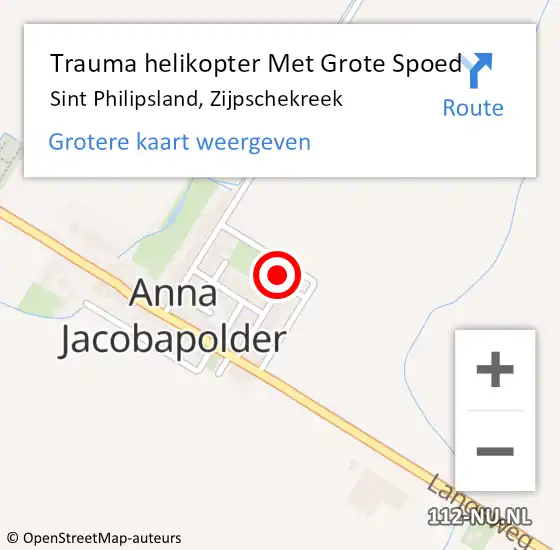 Locatie op kaart van de 112 melding: Trauma helikopter Met Grote Spoed Naar Sint Philipsland, Zijpschekreek op 11 december 2023 10:59