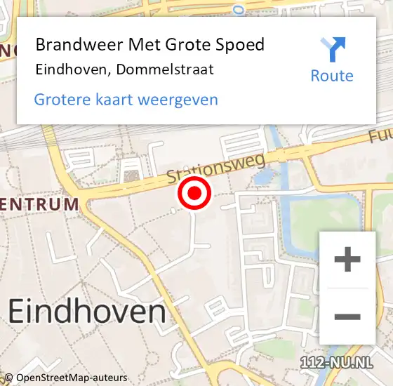 Locatie op kaart van de 112 melding: Brandweer Met Grote Spoed Naar Eindhoven, Dommelstraat op 11 december 2023 11:49