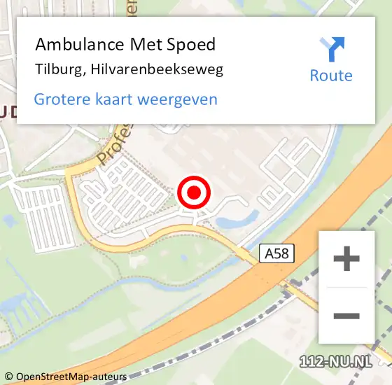 Locatie op kaart van de 112 melding: Ambulance Met Spoed Naar Tilburg, Hilvarenbeekseweg op 11 december 2023 12:01