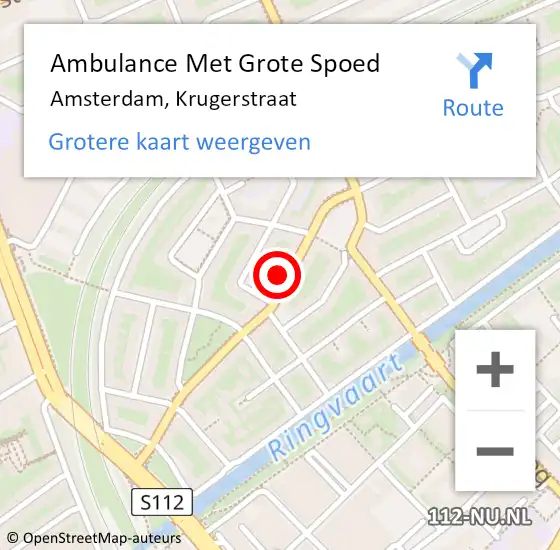 Locatie op kaart van de 112 melding: Ambulance Met Grote Spoed Naar Amsterdam, Krugerstraat op 11 december 2023 12:05