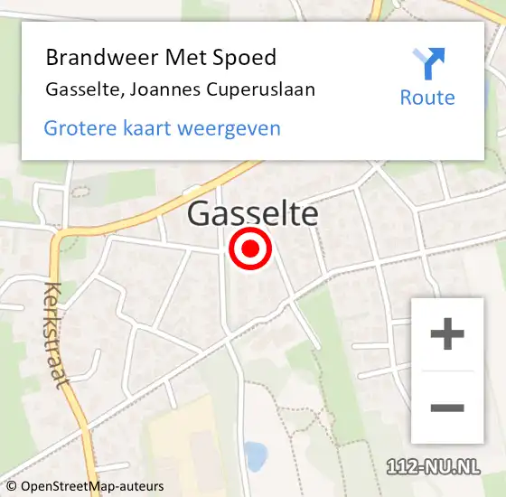 Locatie op kaart van de 112 melding: Brandweer Met Spoed Naar Gasselte, Joannes Cuperuslaan op 11 december 2023 12:18