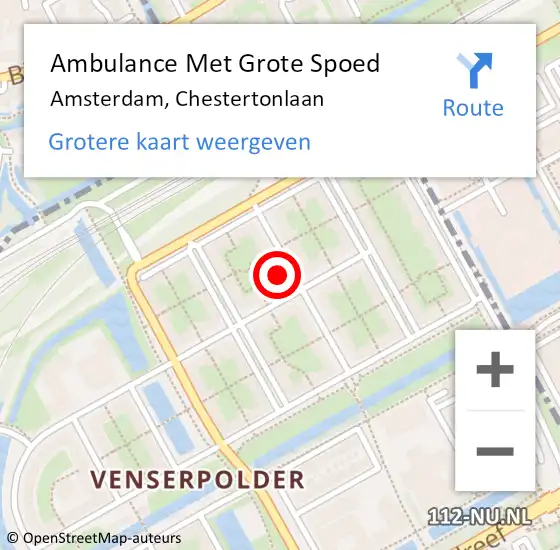 Locatie op kaart van de 112 melding: Ambulance Met Grote Spoed Naar Amsterdam, Chestertonlaan op 11 december 2023 13:06