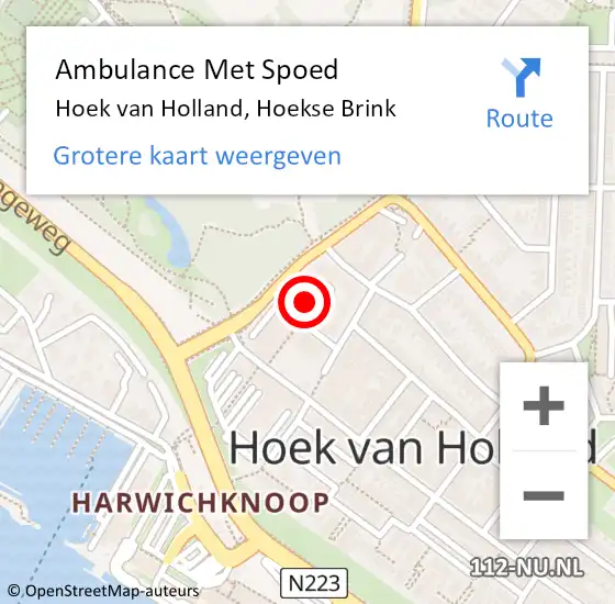 Locatie op kaart van de 112 melding: Ambulance Met Spoed Naar Hoek van Holland, Hoekse Brink op 11 december 2023 13:48